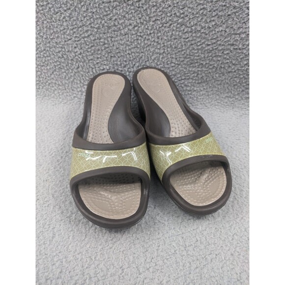 Crocs Sassari Wedge Slip on Heels Brown and Light Green Women's size 10 - Picture 1 of 13